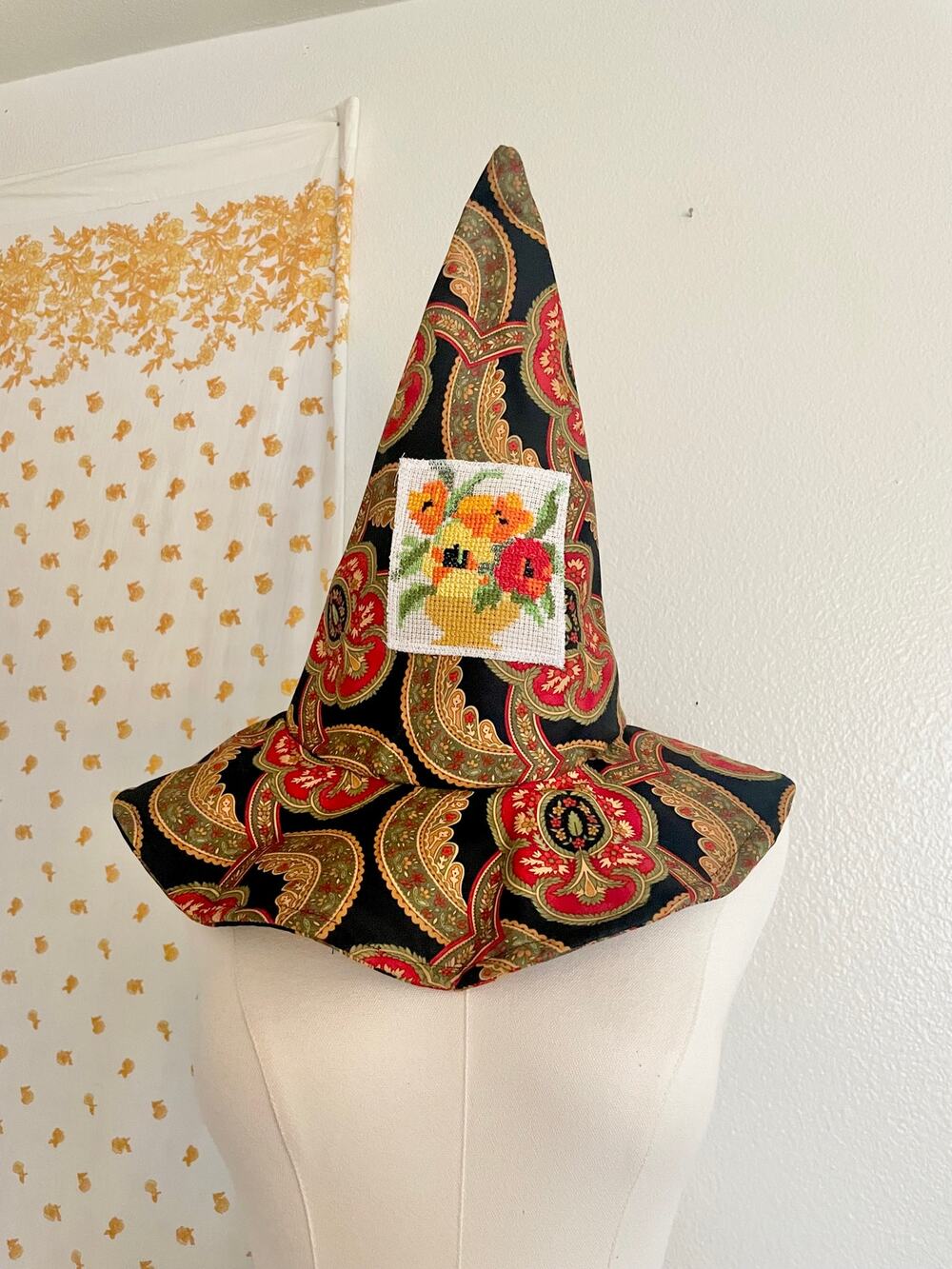 Vintage Fabric Witch Hat OOAK Handmade Paisley Halloween Costume